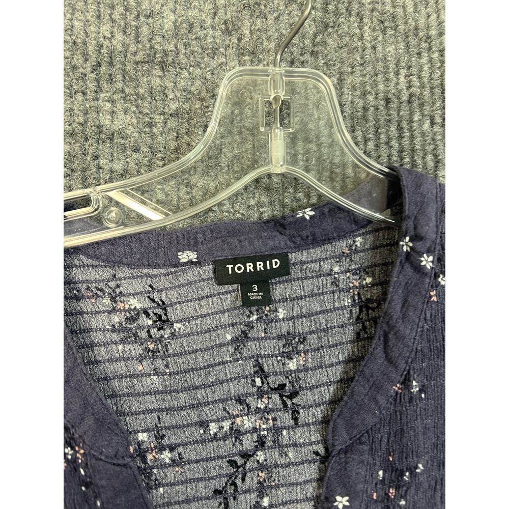 Torrid Blouse Womens Plus 3X Purple Floral Crinkle Smocked Bohemian Short Sleeve - Picture 5 of 11